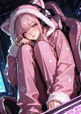 Pink Anime Girl Gamer