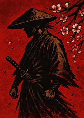 Samurai with Cherry Blossoms