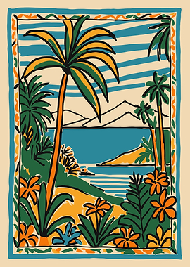 Tropical Island Landscape Illustration