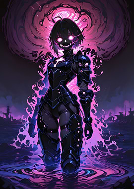 Anime Girl in Armor with Pink Aura