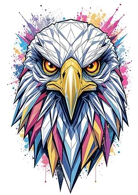 Geometric Eagle Head with Colorful Splatters