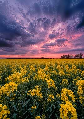 Yellow Field Under Dramatic Sky