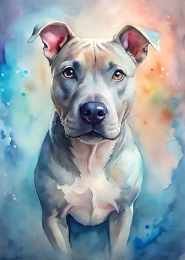 Watercolor Pitbull Portrait