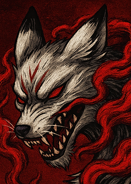 Angry Wolf with Red Mane Illustration