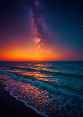 Ocean at Sunset with Milky Way