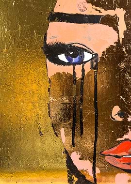 Gold Leaf Crying Woman Portrait with Golden Background