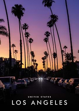 Los Angeles street at sunset