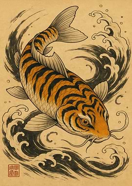Tiger Striped Koi Fish Illustration