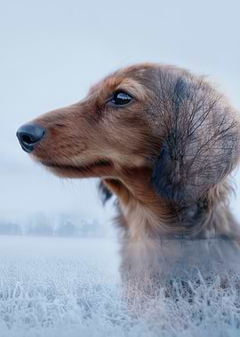 Dachshund Double Exposure Winter