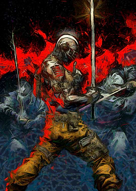 Warrior with Sword in Battle