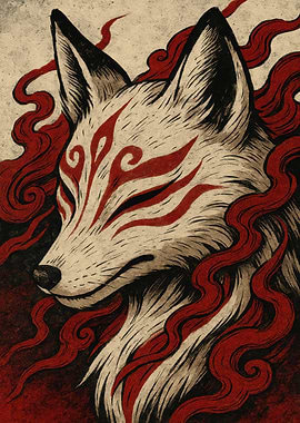 Fox Spirit Mask with Red Markings