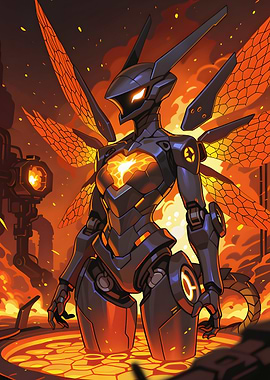Fiery Robot with Wings