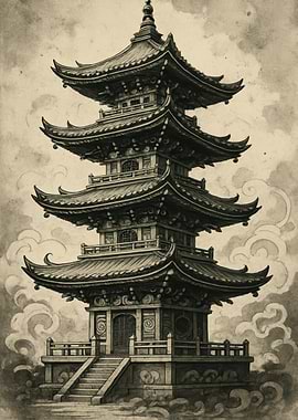Detailed Pagoda Illustration