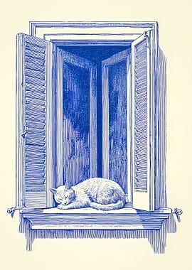 Cat Sleeping by Open Window