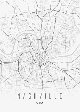 Nashville, USA - Minimalist City Map Poster, Street Layout Wall Art