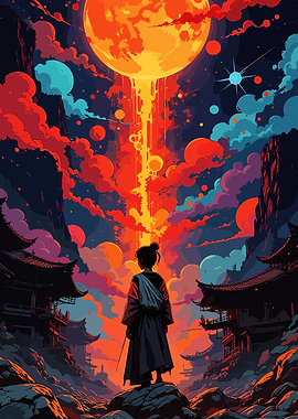 Asian Landscape with Figure and Moon