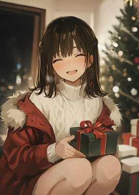 Anime Girl with Christmas Gift