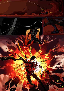 Sci-Fi Robot Explosion Comic Panel