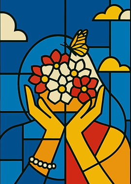 Picasso Style Cubist Abstract Flower Portrait