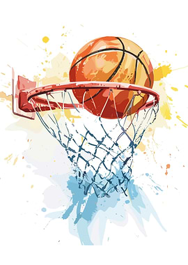 Basketball hoop watercolor splashes