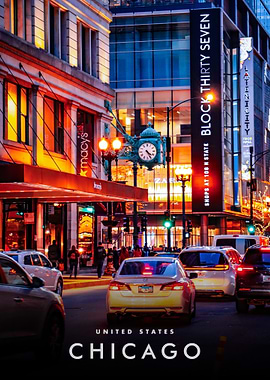 Chicago Street Scene at Dusk