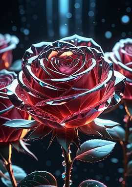 Crystal Red Roses with Blue Highlights