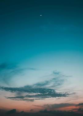Blue Sky with Moon and Clouds