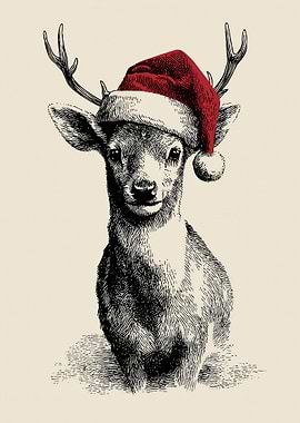 Christmas Deer with Santa Hat