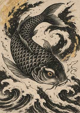 Koi Fish Ink Drawing