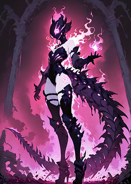 Dark Fantasy Character with Pink Flames