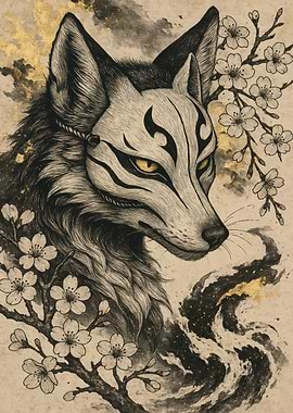 Fox Mask with Cherry Blossoms