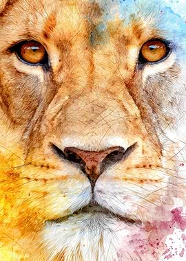 Lion face watercolor