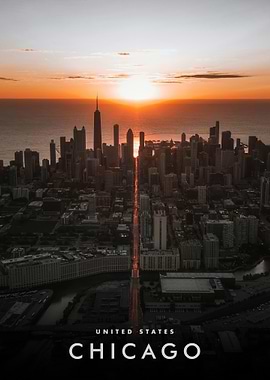 Chicago Skyline at Sunset