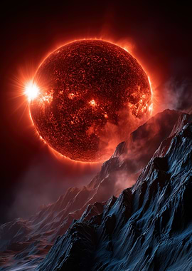 Fiery Sun Over Alien Landscape