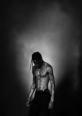 Travis Scott Black and White Portrait