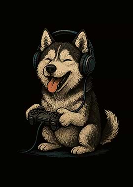 Gaming Husky with Headphones