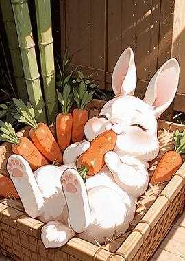 Cute Bunny with Carrots in Basket