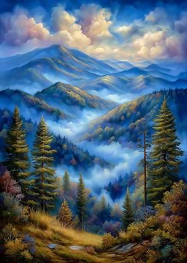 Misty Mountain Landscape Painting
