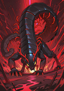 Menacing Black and Red Centipede Monster