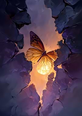 Butterfly emerging from rock crevice