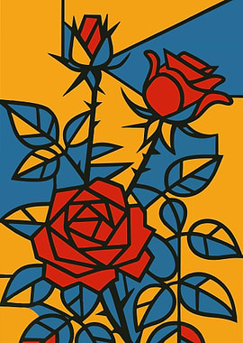 Picasso Style Cubist Abstract Red Roses