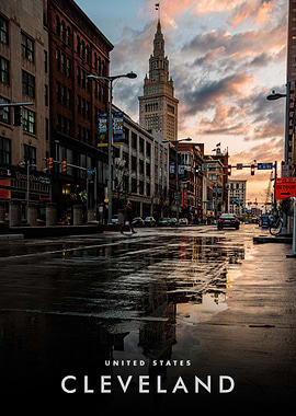 Cleveland Ohio Cityscape at Sunset