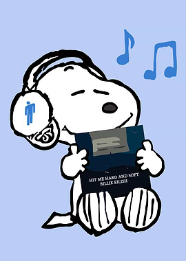 Snoopy listening to Billie Eilish