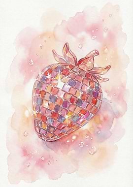 Watercolor Strawberry Disco Ball