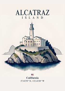 Alcatraz Island California Illustration