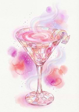 Pink Cocktail Watercolor Illustration