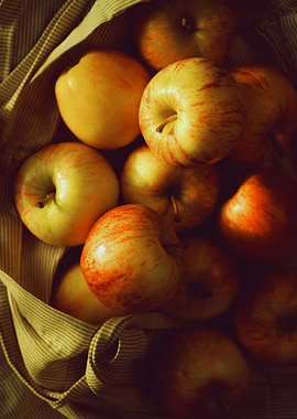 Apples in a Striped Cloth Bag