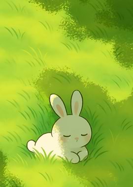 Sleeping Bunny in Green Grass