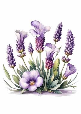 Lavender and Violet Flowers - cute purple and white flowers floral graphic blossoms design