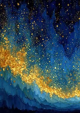Blue and Gold Abstract Painting